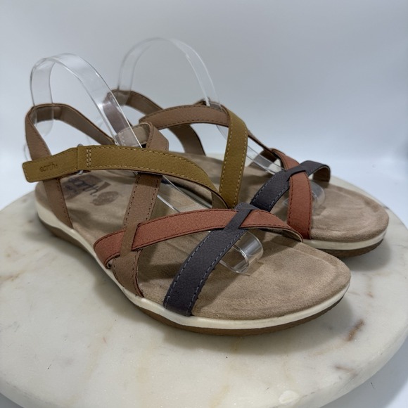 Earth Shoes - Earth Sandals Womens 10M Sterling Strappy Multicolor Open Toe Cozy Casual Flat